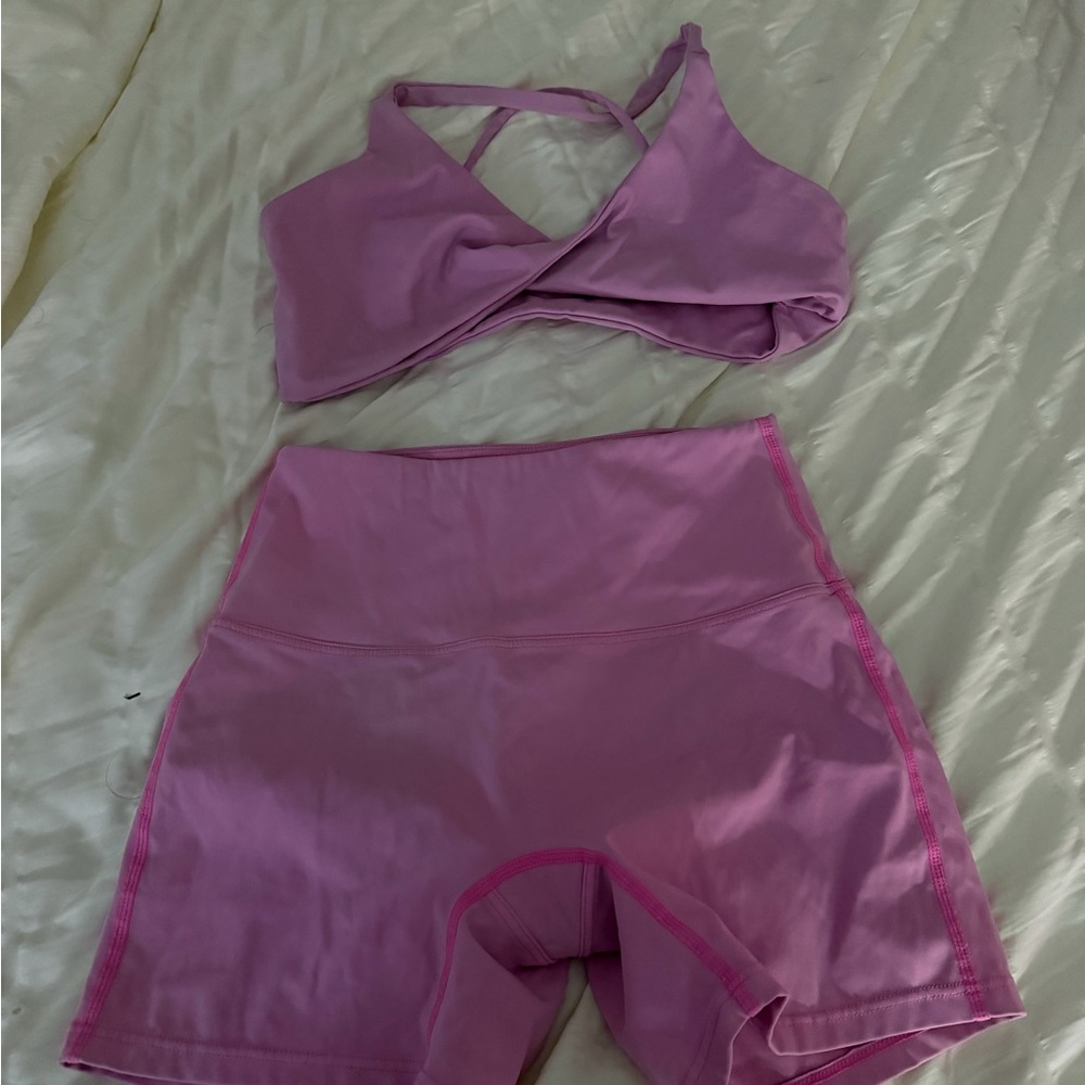 Pink Sports Bra and Shorts Set